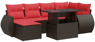 vidaXL 7-tlg. Garten-Sofagarnitur mit Kissen Braun Poly Rattan Akazie 3326675