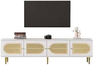 Merax Lowboard im Vintage-Stil mit Rattan Geflecht, Fernsehtisch mit Metallfüße,Retro TV-Board,TV-Schrank,B:180cm
