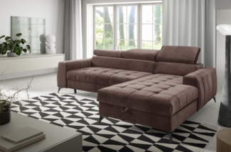 AX LIVING Braun Eckcouch mit Schlaffunktion Arkucio Mini 260 cm R