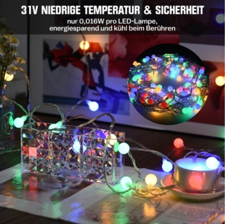 XERSEK LED-Hängeleuchte LED-Weihnachtslichterkette LED String Lichtervorhang Beleuchtung, Kugel, 20M, 150Flamming, 10Modi, IP44, Fernbedienung, Netzkabel, Timer, Dimmbar, Speicherfunktion, Anschließbar, Weihnachts Beleuchtung, Außen Innen Deko, Warmwei...