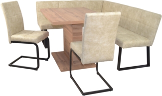 Trendige Eckbankgruppe Schenkel 150x190 cm, Säulentisch fix, Stoffbezug Vintage creme
