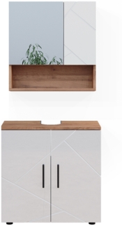 Badmöbel-Set Irma Weiß Hochglanz/Goldkraft Eiche 2 Teile, Unterschrank 60 cm Vicco