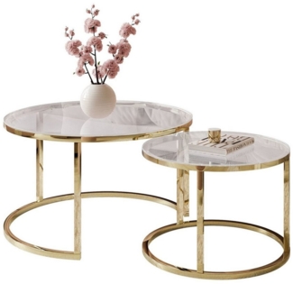 Lookway Couchtisch CIRI 2in1 GLASS mit Gold Chrom Gestell (2er Set), Durchmesser: ⌀70 cm und ⌀50 cm