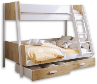 Deine Möbel 24 Etagenbett Etagenbett Kinderbett MATTHIAS für 2 Kinder mit Treppe (inkl. Lattenrost, für 2 Kinder, 90x200+120x200, optionale Matratzen), Stockbett aus Laminatplate und Kiefernholz