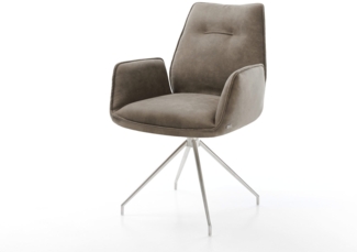 Esszimmerstuhl Zoa-Flex Mikrofaser Taupe Vintage Kreuzgestell konisch Edelstahl Taschenfederkern