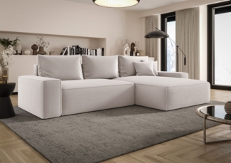 Ecksofa Schlafsofa Sofa WALKEN Stoff Poso Altweiß Ottomane Rechts