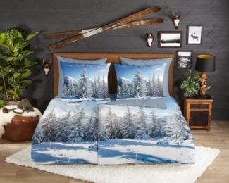 good morning Wendebettwäsche Albert, Biber, Flanell, 2 teilig, Flanell, Biber, Winter, Warm, Reißverschluss, Wendeoptik, Schnee