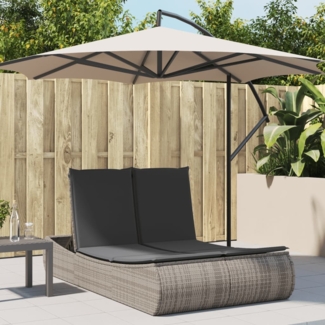 vidaXL Doppel-Sonnenliege mit Kissen Grau Poly Rattan 368092