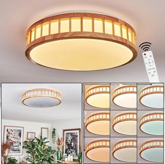 hofstein Deckenleuchte Deckenlampe aus Metall/Bambus/Kunststoff in Weiß/Natur, ohne Leuchtmittel, im modernen Boho-Design, CCT einstellbar mit Fernbedienung