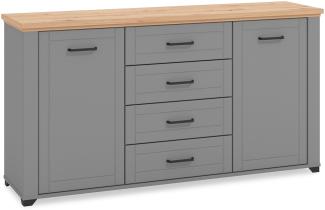 Homestyle4u Sideboard mit 4 Schubladen, Holz grau / natur, 161 x 85,5 x 41 cm