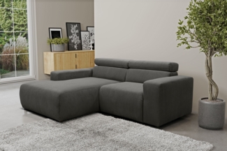 DOMO. collection Ecksofa Brandon, Couch in L-Form mit Kopfteilverstellung, Sofa, Polsterecke, Eckcouch, Polstergarnitur 285 x 175 x 80 cm (BxTxH), grau