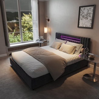 Furnishings Home Polsterbett Stauraumbett Doppelbett + Hydraulisch (Set, Bettkasten, Kopfteil mit Stauraum), mit Schubladen, mit LED-Licht, Samt, 160x200 cm