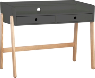 Schreibtisch 108 x 55 cm aus MDF Grau mit Pinienholz Beinen und Schubladen