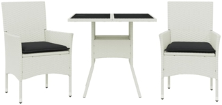 vidaXL 3-tlg. Garten-Essgruppe mit Kissen Weiß Poly Rattan und Glas 3278613