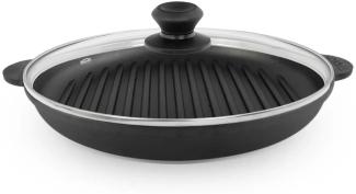 Ø26cm Grillpfanne aus Gusseisen Bräter mit Glasdeckel Schmortopf zwei Griffe Servierpfanne Grill