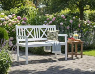 Garden Pleasure 'MALMÖ' Bank, 2-Sitzer, Holz Eukalyptus Weiß, 59 × 120 × 89 cm