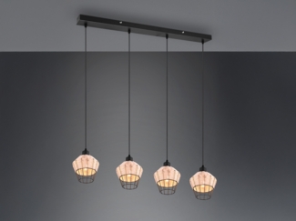 LED Pendelleuchte mit Rattan Geflecht Natur & Gitter im Boho Stil 95cm