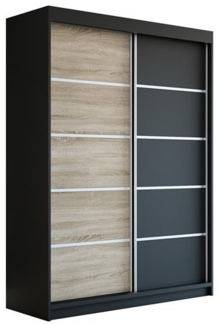Schwebetürenschrank PARIS 2-türig Schrank 160 cm (mit Spiegel) Farbe: Schwarz , sonoma