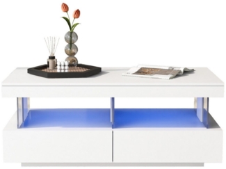 REDOM Couchtisch Kaffeetisch Wohnzimmertisch Sofatisch Teetisch (mit LED-Beleuchtung und hochglänzender Tischplatte), Moderner Hochglanz-Sofatisch Wohnzimmertisch Hochglanzoberfläche