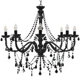 vidaXL Kronleuchter mit Perlen Schwarz 8 x E14-Fassungen 281605