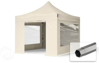 3x3 m Faltpavillon, PREMIUM Stahl 40mm, Seitenteile mit Panoramafenstern, creme