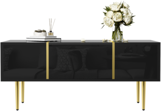 Moderner Couchtisch in Schwarz mit Hochglanz und 2 Schubladen