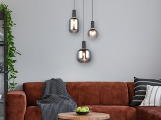 LED Cluster Pendelleuchte 3-flammig mit Glasschirmen Chrom bedampft, Ø 38cm