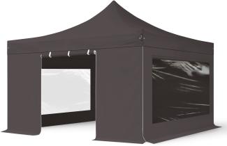4x4 m Faltpavillon PROFESSIONAL Alu 40mm, Seitenteile mit Panoramafenstern, dunkelgrau