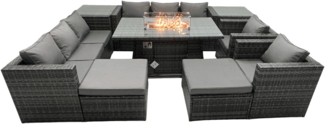 Fimous Rattan Gartenmöbel Set 10-Sitzer Garten Sofa Gas Feuertisch Set mit 2 Beistelltisch 2 hohen Hockern