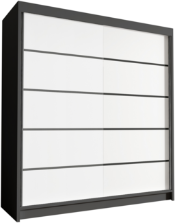 Kleiderschrank Harry IV 180 cm - Groß Schwebetürenschrank, Schiebetürenschrank mit Kleiderstange und Einlegeboden, Schlafzimmerschrank, Schiebetüren - 180 x 215 x 58 cm (Schwarz/Weiß)