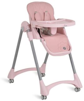 Moni Kinderhochstuhl Rico klappbar, höhenverstellbar, Doppeltablett, Räder, Gurt rosa