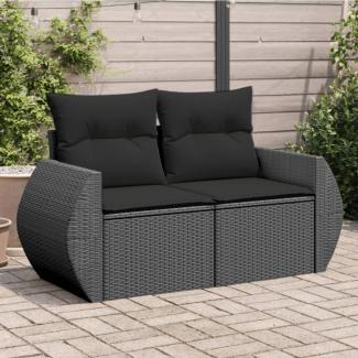 vidaXL Gartensofa mit Kissen 2-Sitzer Schwarz Poly Rattan 365991