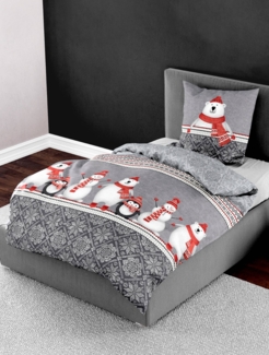 Bierbaum Biber Bettwäsche 135x200 Schneemann Eisbär Pinguin grau rot 3667-10