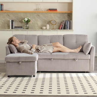 LVHOM Loungesofa Modulares Ecksofa mit Schlaffunktion, Stauraum, Kissen, Seitentasche, Sofa & Bett in Einem, Gästebett/Polsterbett/Daybett/Schlafsofa/Loungesofa, Max. 3 Personen