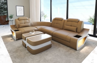 Sofa Dreams Ecksofa Ledersofa Elena Mini L Form, Designersofa, Sofa mit Licht und USB