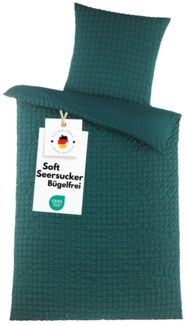 Carpe Sonno Bettwäsche Seersucker 135x200 Mikrofaser Bügelfrei Reißverschluss Sommer Bettzeug, Soft-Seersucker, 2 teilig, Kühlend leichte Wende-Bettwäsche Grün