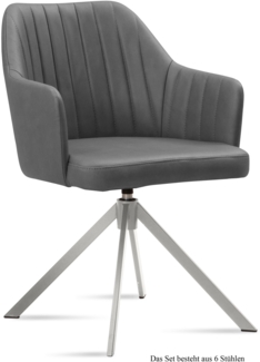 Armlehnstuhl drehbar (6er-Set) Davyzha 58 x 81 x 60 Edelstahl/Grau