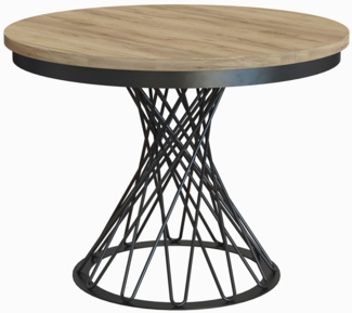 MEBLINI Esstisch Rund Ausziehbar aus Metall - 100-138x77 cm - LUCO - Gold Craft Eiche/Schwarz Matt - Loft - Esszimmertisch Modern - Küchentisch - Ausziehtisch - Round Dining Table - Esszimmertische