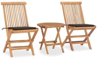 vidaXL 3-tlg. Garten-Essgruppe mit Kissen Klappbar Massivholz Teak 3063179