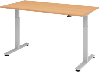 bümö elektrisch höhenverstellbarer Schreibtisch Buche 160x80 cm, Gestell: Silber - Büroschreibtisch höhenverstellbar elektrisch, elektrischer Bürotisch & Gaming Tisch, Stehschreibtisch, XMST-16-6-S