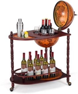 Globusbar aus Eukalyptusholz auf 3 Rollen zum Öffnen Heimbar Flaschenregal