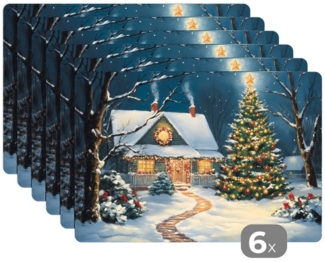 MuchoWow Platzset Weihnachten - Weihnachtsbaum - Winter - Zuhause - Schnee, (6-St), Platzsets, Tischset, Abwaschbar, Tischsets, Platzdeckchen