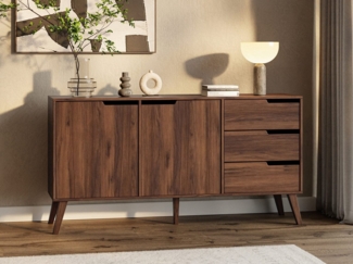 Beautysofa Kommode NOREL modernes Design mit drei Schubladen und zwei Schränken (erhältlich in Braun Walnuss & Cashmere), Breite: 160 cm