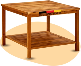 DELUKE® Beistelltisch Holz EMMI - Massivholz, 60x60x45cm | Couchtisch Akazie Beistelltisch Couch Holztisch Outdoor Sofatisch Gartentisch eckig