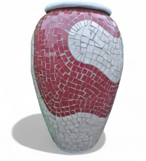 Pflanzgefäß "Azalee" – Wellenförmiges Mosaikdesign Weinrot – Höhe 85 cm – Ø 40 cm – Handgefertigt aus Beton & Keramik-Mosaik
