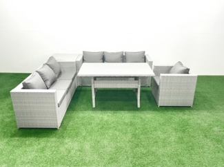 Fimous 5 Stücke Rattan Garten Sofa Set mit Kissen Terrassen Gartenmöbel Sets mit Sessel Esstisch Beistelltisch