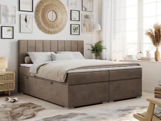 Boxspringbett mit 2 Bettkästen, Matratze und Topper, Polsterbett - ALLY - 160x200cm - Braun Velours - H3