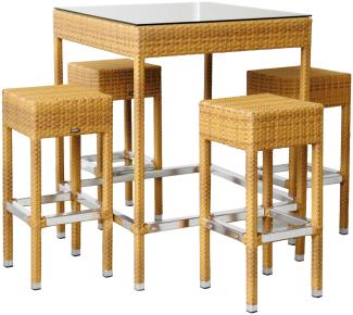 KONWAY® SMALL Polyrattan Garten Bar Set Möbel tabaco Stehtisch Barhocker Tisch