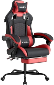 Ergonomischer Gaming-Stuhl Racing Chair Fußstütze Höhenverstellbar Rot