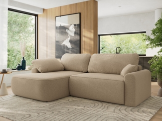 Ecksofa, L-förmiges, lose Kissen, DL-Schlaffunktion, (H 100 x T 187 x B 273 cm) - CUBO L - Boucle Hellbraun - linke Seite